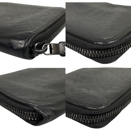  LOUIS VUITTON ルイヴィトン モノグラムシャドウ ジッピーウォレット ヴェルティカル RFID確認済 型崩れ有 イニシャル入り 長財布 M62902 ブラック