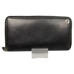 ## GUCCI グッチ ラウンドファスナー長財布 インターロッキングG 型崩れ有 309713 ブラック Cランク