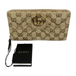 ## GUCCI グッチ ダブルG ジップアラウンドウォレット 長財布 サンド＆ダークブラウン GGキャンバス 443123 Aランク