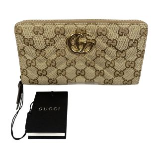 GUCCI グッチ 長財布 ダークブラウン GUCCI グッチ ダブルG ジップアラウンドウォレット 長財布 サンド