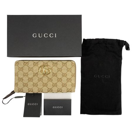  GUCCI グッチ ダブルG ジップアラウンドウォレット 長財布 サンド＆ダークブラウン GGキャンバス 443123