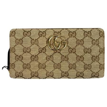  GUCCI グッチ ダブルG ジップアラウンドウォレット 長財布 サンド＆ダークブラウン GGキャンバス 443123