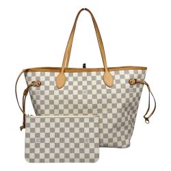 ## LOUIS VUITTON ルイヴィトン ダミエ・アズール ネヴァーフルMM ポーチ付 ショルダートートバッグ N40604 ローズベージュ Cランク