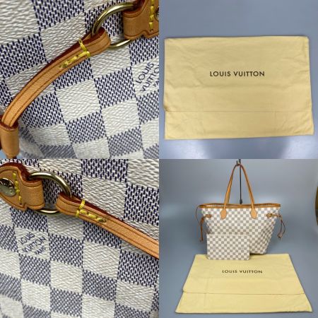  LOUIS VUITTON ルイヴィトン ダミエ・アズール ネヴァーフルMM ポーチ付 ショルダートートバッグ N40604 ローズベージュ