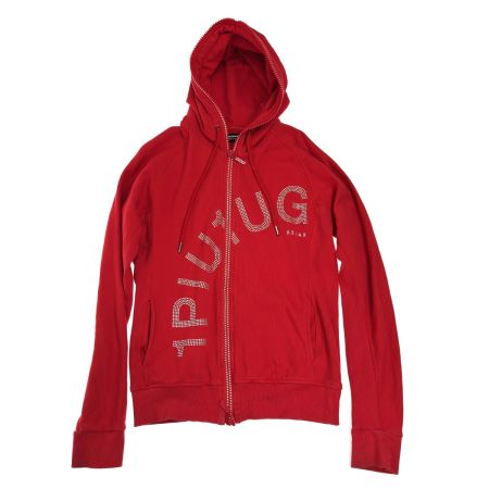 1PIU1UGUALE3 RELAX セットアップ ラインストーンロゴ パーカーXXL/パンツL レッド ヨゴレ・色褪せ・型崩れ有