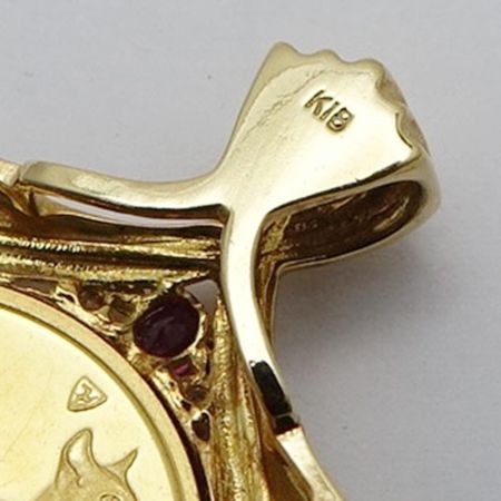   マン島 キャットコイン 金貨 1/5oz 1992年 メレダイヤ・ルビー　総重量13.2ｇ　K18枠 ペンダントトップ