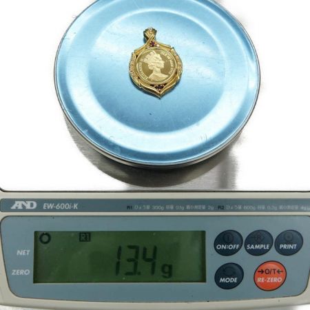   マン島 キャットコイン 金貨 1/5oz 1992年 メレダイヤ・ルビー　総重量13.2ｇ　K18枠 ペンダントトップ