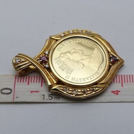   マン島 キャットコイン 金貨 1/5oz 1992年 メレダイヤ・ルビー　総重量13.2ｇ　K18枠 ペンダントトップ