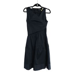 ◆◆ FENDI フェンディ ワンピース ノースリーブ ギャザー フレア コットン  サイズ40 ネイビー Bランク