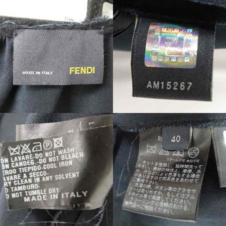  FENDI フェンディ ワンピース ノースリーブ ギャザー フレア コットン  サイズ40 ネイビー