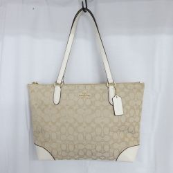 ◆◆ COACH コーチ アウトライン シグネチャー キャンバス ジップ トップ F29958 ベージュ 一部地域を除き送料無料 Aランク