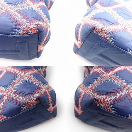  TORY BURCH トリーバーチ 刺繍柄　トートバッグ ネイビー x レッド