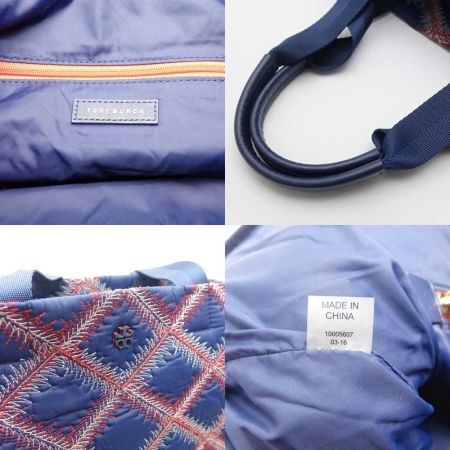  TORY BURCH トリーバーチ 刺繍柄　トートバッグ ネイビー x レッド