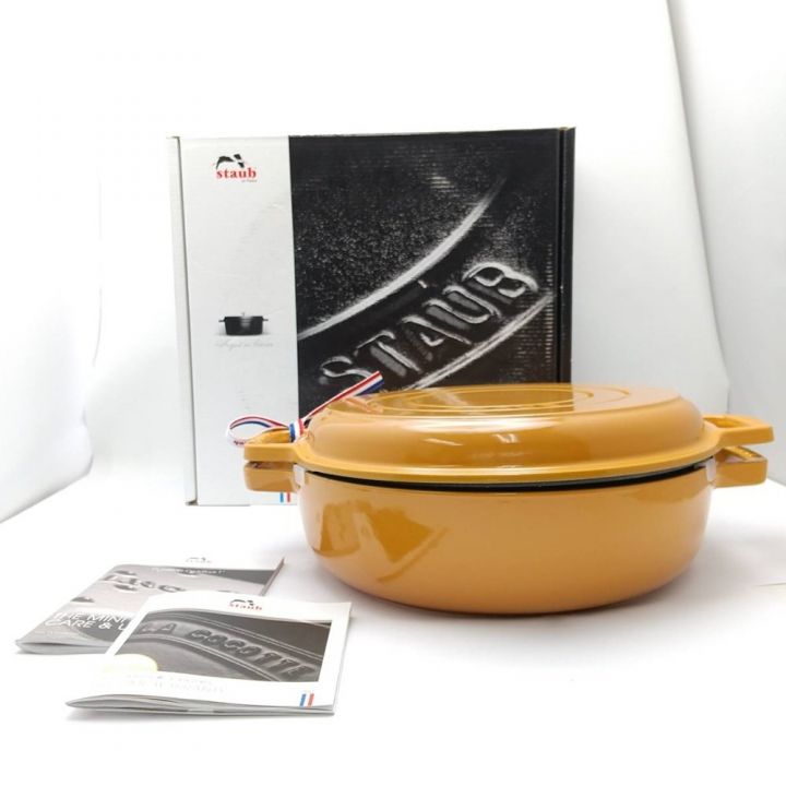 STAUB ストウブ Sukiyaki ＆ グリルパン 26cm 3.3L マスタード 【一部地域を除き送料無料】｜中古｜なんでもリサイクルビッグバン