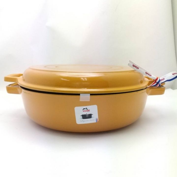 STAUB ストウブ Sukiyaki ＆ グリルパン 26cm 3.3L マスタード 【一部地域を除き送料無料】｜中古｜なんでもリサイクルビッグバン