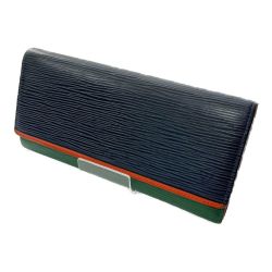 ◆◆ LOUIS VUITTON ルイヴィトン ポルトフォイユ フロール　エピ　イニシャル入 M60363 ネイビー×グリーン x グリーン Cランク