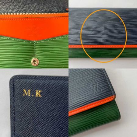  LOUIS VUITTON ルイヴィトン ポルトフォイユ フロール　エピ　イニシャル入 M60363 ネイビー×グリーン x グリーン
