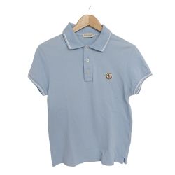 ◆◆ MONCLER モンクレール レディス　半袖ポロシャツ 116347 スカイブルー x ホワイト Bランク