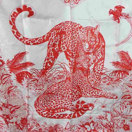  HERMES エルメス 大判スカーフ JUNGLE LOVE　ヒョウ アイボリー シルク100％