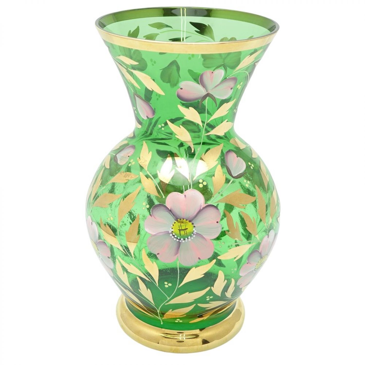 中古】 ボヘミアングラス ハンドペイント 花瓶 高さ約23ｃｍ B