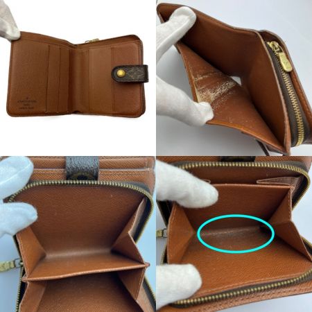  LOUIS VUITTON ルイヴィトン 2つ折り財布 モノグラム コンパクトジップ 劣化有  M61667 ブラウン