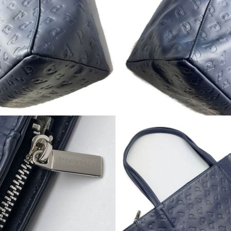  PICONE  トートバッグ　牛革  スクエア型 型押し 無地  ネイビー