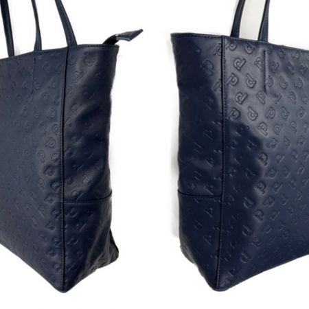  PICONE  トートバッグ　牛革  スクエア型 型押し 無地  ネイビー