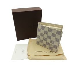 ◆◆ LOUIS VUITTON ルイヴィトン ダミエ アズール  二つ折り財布 N60018 アイボリー Bランク
