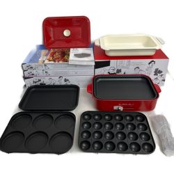 ◆◆ BRUNO ブルーノ コンパクトホットプレート+セラミックコーティング鍋+グリルプレート3点セット BOE021 レッド Sランク