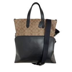◆◆ COACH コーチ グラハム フォールドオーバー トート シグネチャー キャンバス PVC L1847 ブラック x ブラウン Bランク