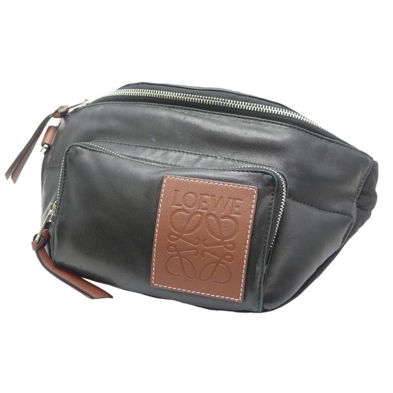 中古】 LOEWE ロエベ BUMBAG PUFFY ボディバッグ ウエストポーチ 黒/茶 ...