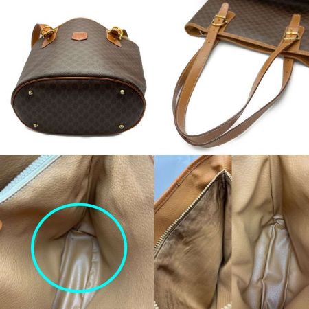  CELINE セリーヌ ハンドバッグ　内部破れ、ヨゴレあり Ｍ93 ブラウン マカダム柄