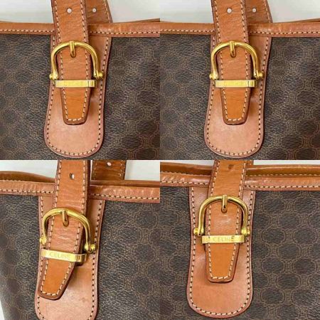  CELINE セリーヌ ハンドバッグ　内部破れ、ヨゴレあり Ｍ93 ブラウン マカダム柄