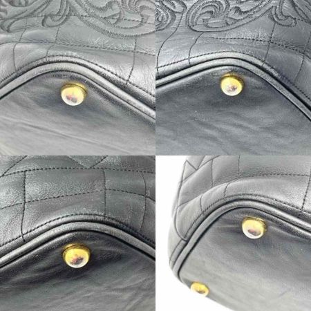  VERSACE ベルサーチ ハンドバッグ　刺繍柄 ブラック