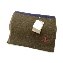 ◆◆ Vivienne Westwood ヴィヴィアン・ウエストウッド マフラー　ボーダー エンジ×緑×紫 x 緑 x 茶 Sランク