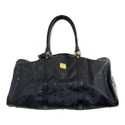 ◆◆ MCM エムシーエム ボストンバッグ　ロゴ　ゴールド金具　ショルダー紐欠品 ブラック Bランク