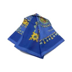 ◆◆ HERMES エルメス カレ 90 PARURES DES SABLES 砂漠のアクセサリー 宝石 スカーフ シルク  レディース  ブルー Aランク