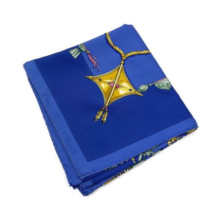  HERMES エルメス カレ 90 PARURES DES SABLES 砂漠のアクセサリー 宝石 スカーフ シルク  レディース  ブルー