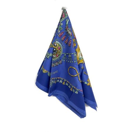  HERMES エルメス カレ 90 PARURES DES SABLES 砂漠のアクセサリー 宝石 スカーフ シルク  レディース  ブルー