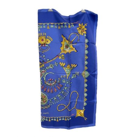  HERMES エルメス カレ 90 PARURES DES SABLES 砂漠のアクセサリー 宝石 スカーフ シルク  レディース  ブルー