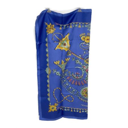  HERMES エルメス カレ 90 PARURES DES SABLES 砂漠のアクセサリー 宝石 スカーフ シルク  レディース  ブルー