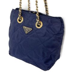 ◆◆ PRADA プラダ キルティング　チェーン　ナイロン　ショルダーショルダーバッグ　ヒモ切れあり ネイビー Cランク