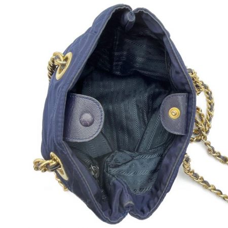  PRADA プラダ キルティング　チェーン　ナイロン　ショルダーショルダーバッグ　ヒモ切れあり ネイビー