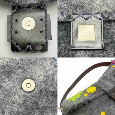  FENDI フェンディ マンマバケット　フェルト　フラワー　ハンドバッグ グレー