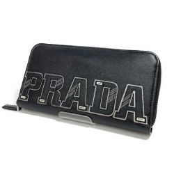 ◆◆ PRADA プラダ ラウンドファスナー　長財布　 2ML317 ブラック系 Bランク