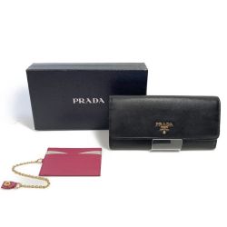 ◆◆ PRADA プラダ 長財布　サフィアーノ　メタルオロ 1MH132 ブラック x ネロ イビスコ Cランク