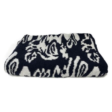  KASHWEREDAMASK DAMASK 織柄 ダマスク ブランケット ネイビー　 x ホワイト