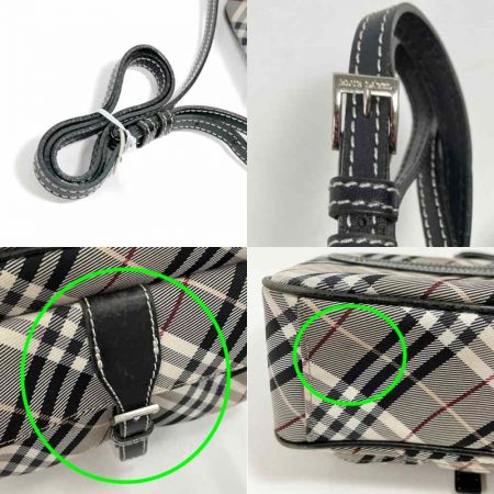  BURBERRY BLUE LABEL バーバリーブルーレーベル ショルダーバッグ　レザー部分スレあり ベージュ x ブラック