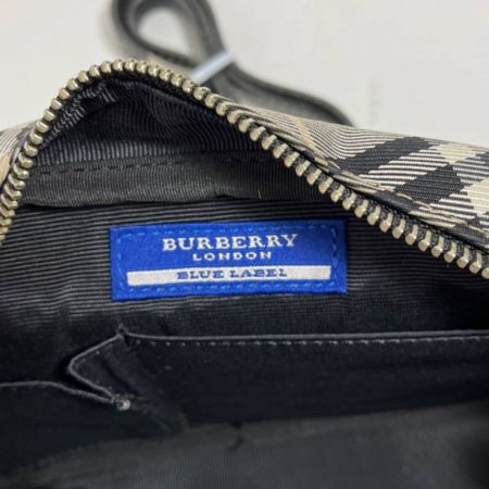  BURBERRY BLUE LABEL バーバリーブルーレーベル ショルダーバッグ　レザー部分スレあり ベージュ x ブラック