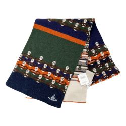 ◆◆ Vivienne Westwood ヴィヴィアン・ウエストウッド マフラー ロゴ柄 ウール オレンジ×グリーン Sランク